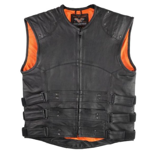 Men's Tactical Bullet Proof Style Naked Cowhide Leather Vest - Picture 2 of 5